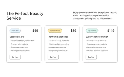 Pricing block of a beauty salon site